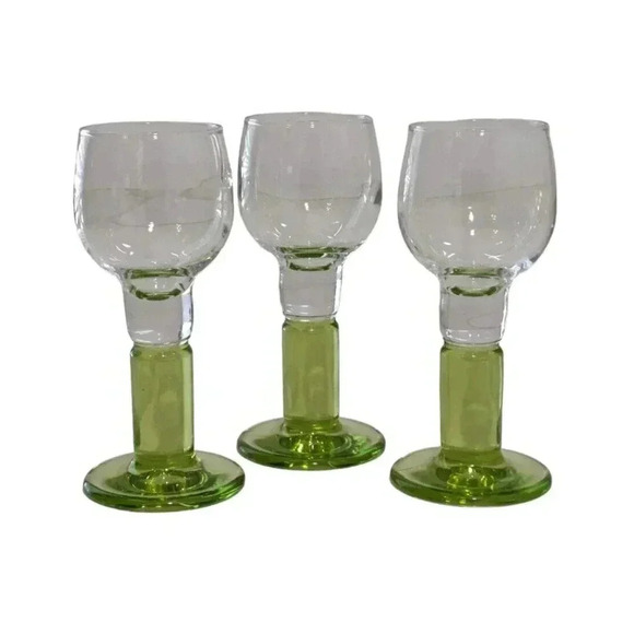 Bormioli Rocco Limoncino Green Set of 3 Footed Cordial Liqueur Shot Glasses - Picture 1 of 5